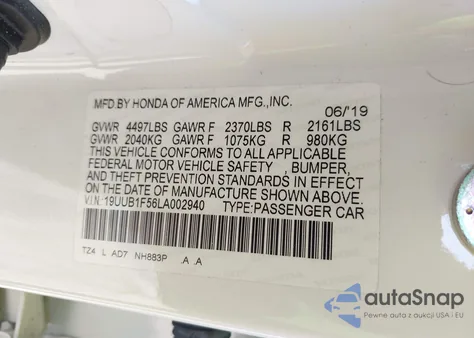 2020 Acura Tlx Tech Package from USA, damaged, VIN 19UUB1F56LA002940
